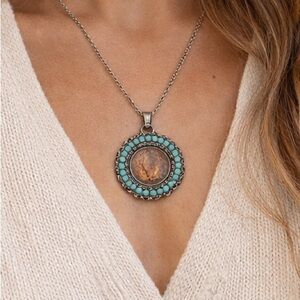 American Coin Treasures 1901 Indian Head Penny Necklace Turquoise Bead Pendant